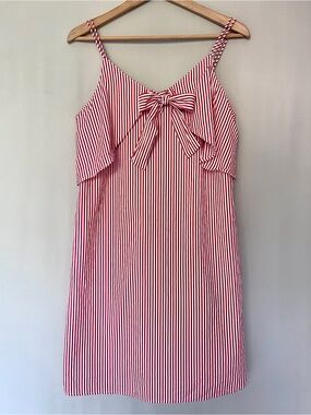 Kazo Red White Stripe Bow Sundress Cotton Midi Dress Size M Coquette Summer